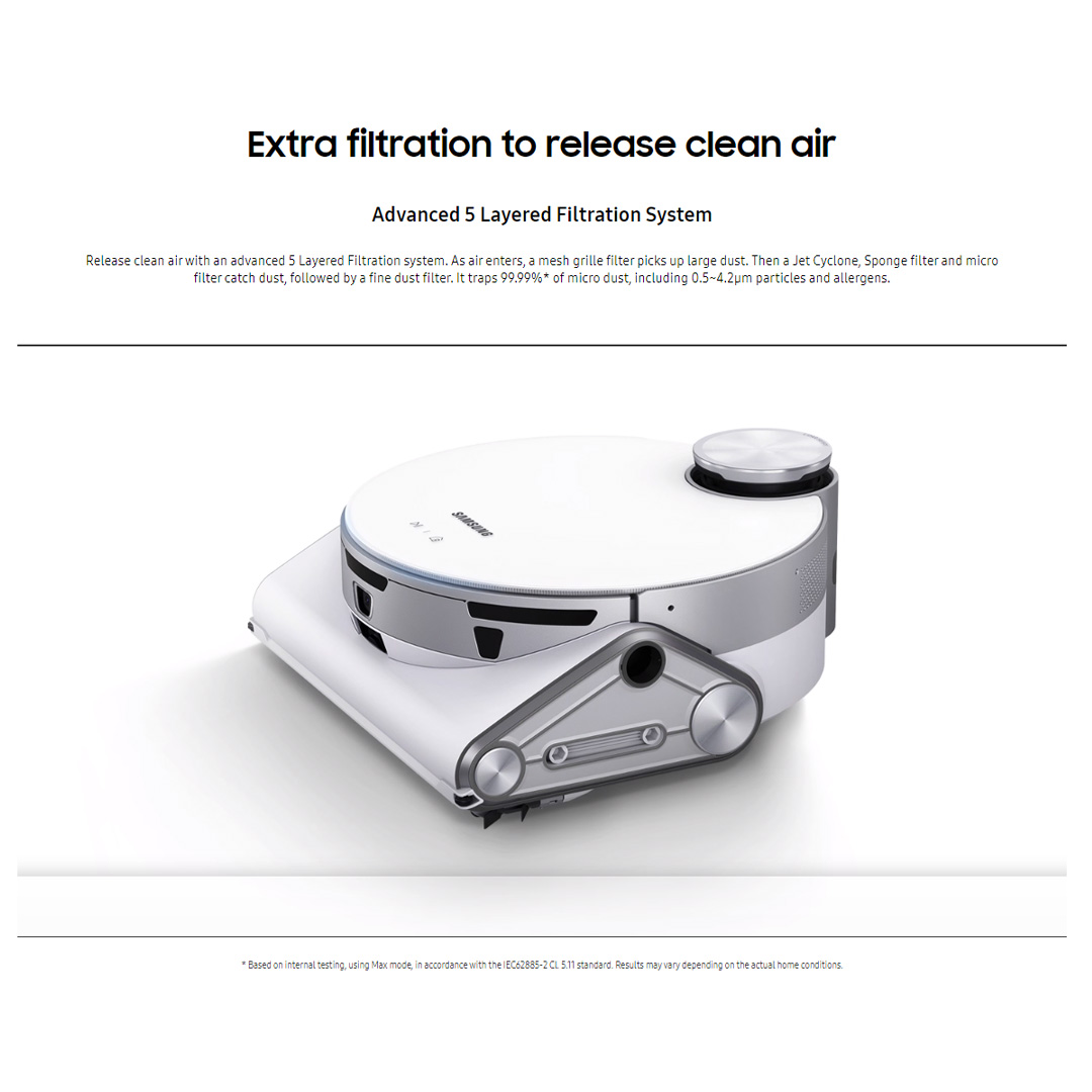 SAMSUNG 170W Jet Bot AI + Vacuum Cleaner VR50T95735W/ME | Jet AI Object Recognition | Clean Station | Powerful Cleaning | Vacuum with 1 Year Warranty
