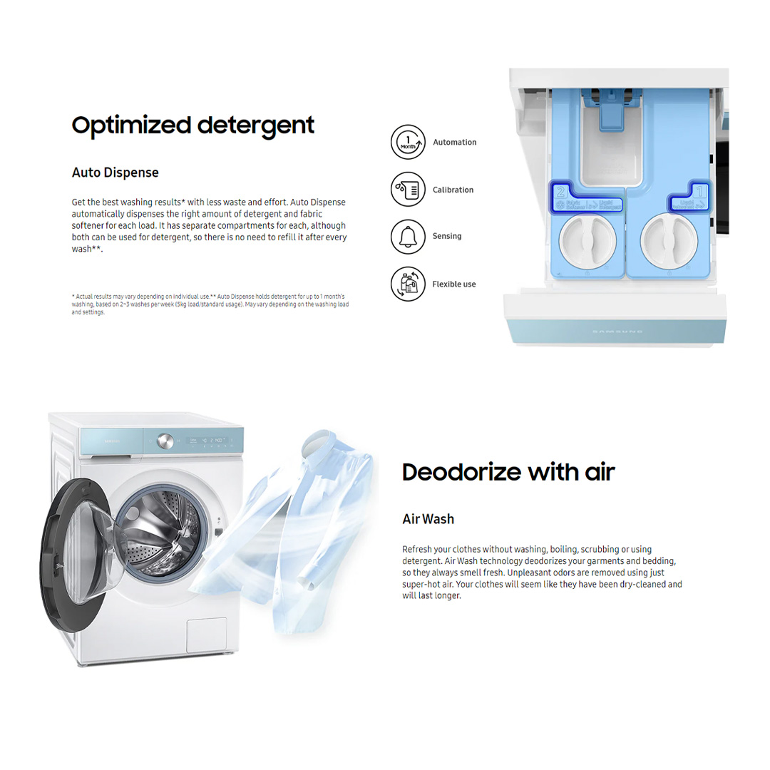 SAMSUNG 13KG/8KG BESPOKE Digital Inverter Front Load Washer Dryer with AI Ecobubble WD13BB944DGBFQ | AI Wash | AI Control | Auto Dispense | Eco Bubble™ | Hygiene Steam | Washer Dryer with 1 Year Warranty