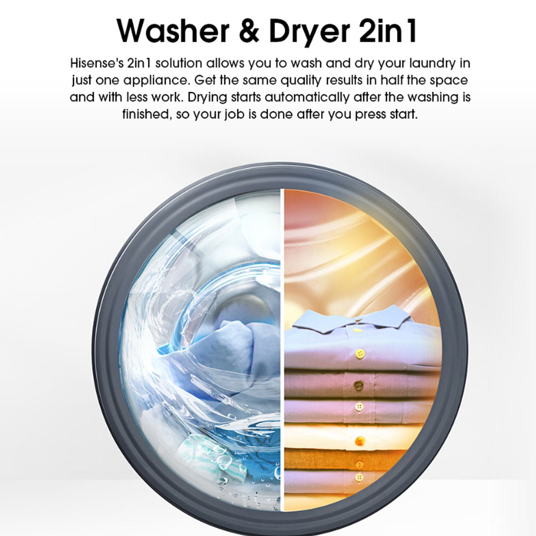 HISENSE 10.5KG/7KG Front Load DD Inverter Washer Dryer WD3Q1043BT | DD Inverter | WIFI Control | Pure Steam | Washer Dryer with 2 Years Warranty