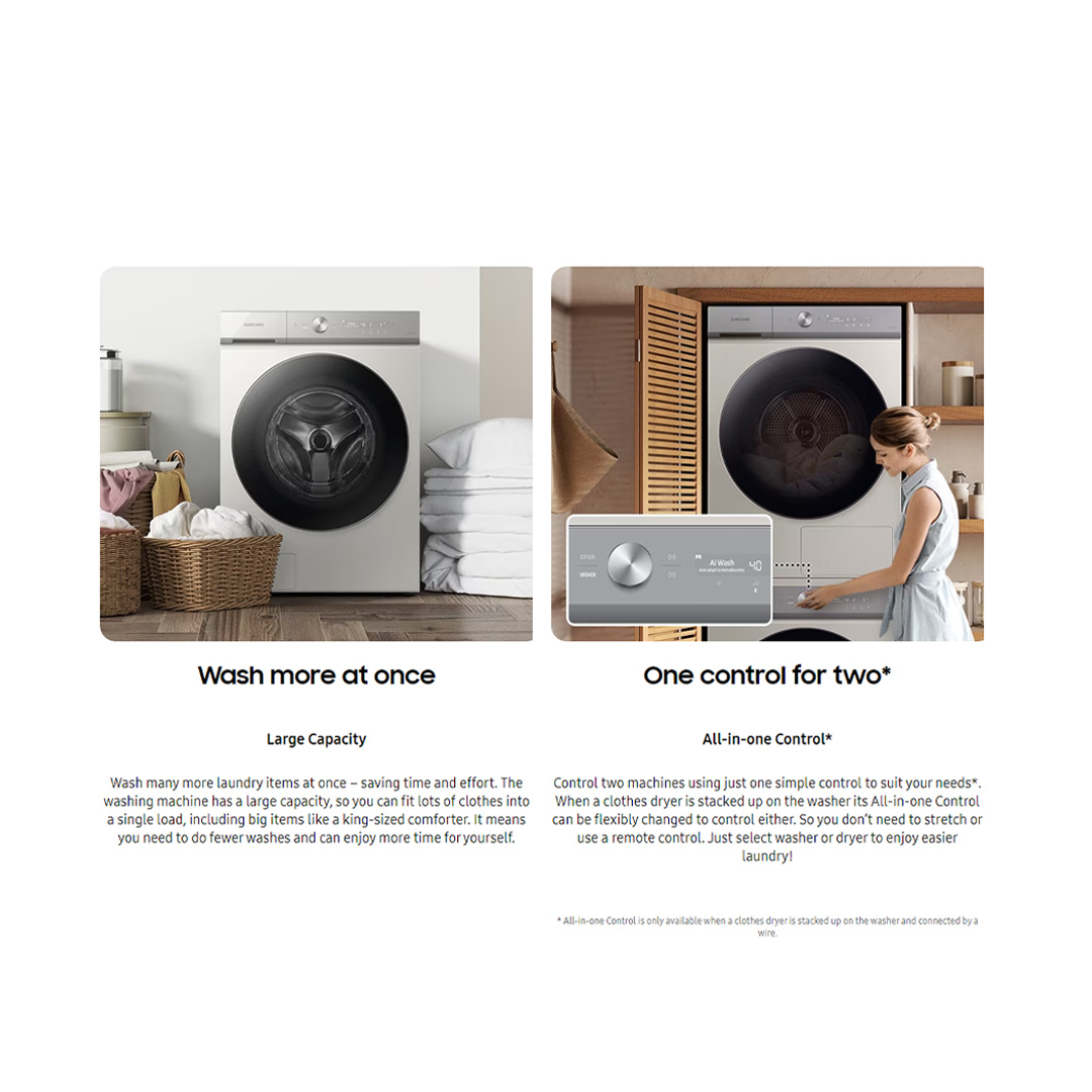 SAMSUNG 24KG BESPOKE Front Load Washer with AI Wash WF24B9600KV/FQ | AI Wash | AI Control | Auto Open Door | AI Eco Bubble™ | Hygiene Steam | Washer with 1 Year Warranty