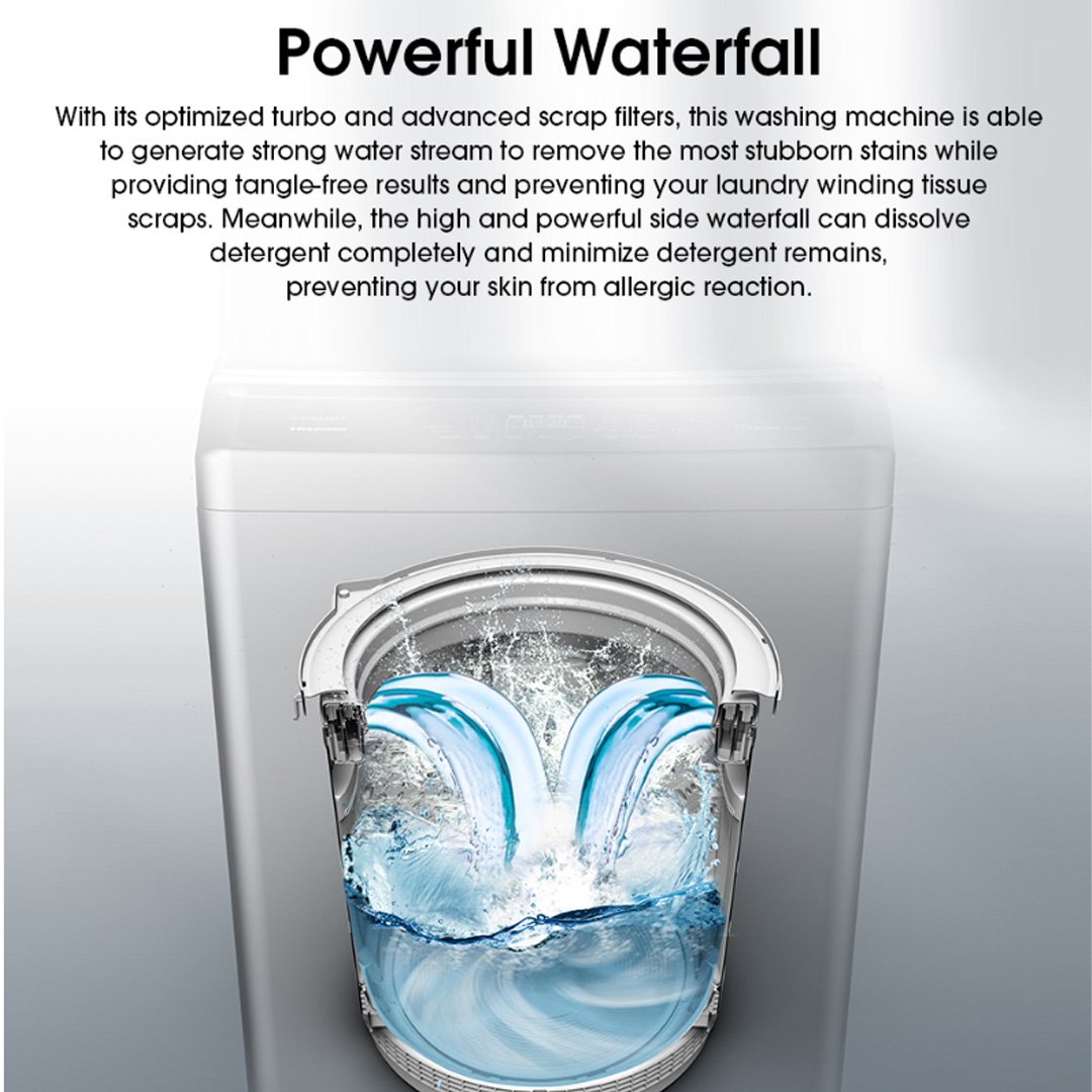 HISENSE 10.5KG Top Load DD Inverter Washing Machine WT5J1013DT | Tub Clean | Delay End | Memory Function | Soak Function | Powerful Waterfall | Mega Capacity | Bubble Clean | Extra Soft | Double Magic Filter | Washing Machine with 2 Year Warranty