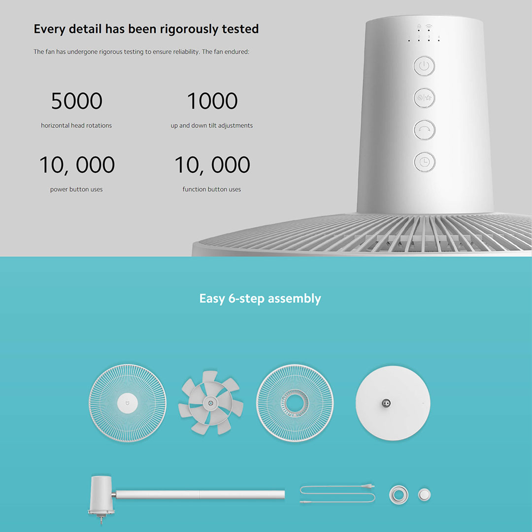 Xiaomi 20m3/min Mi Smart Standing Fan 2 Lite JLLDS01XY | 7 Blades | Intelligent Apps Control | 3 Mode Wind Speed | 15 Meter Distance Air Coverage | Standing Fan with 1 Year Warranty