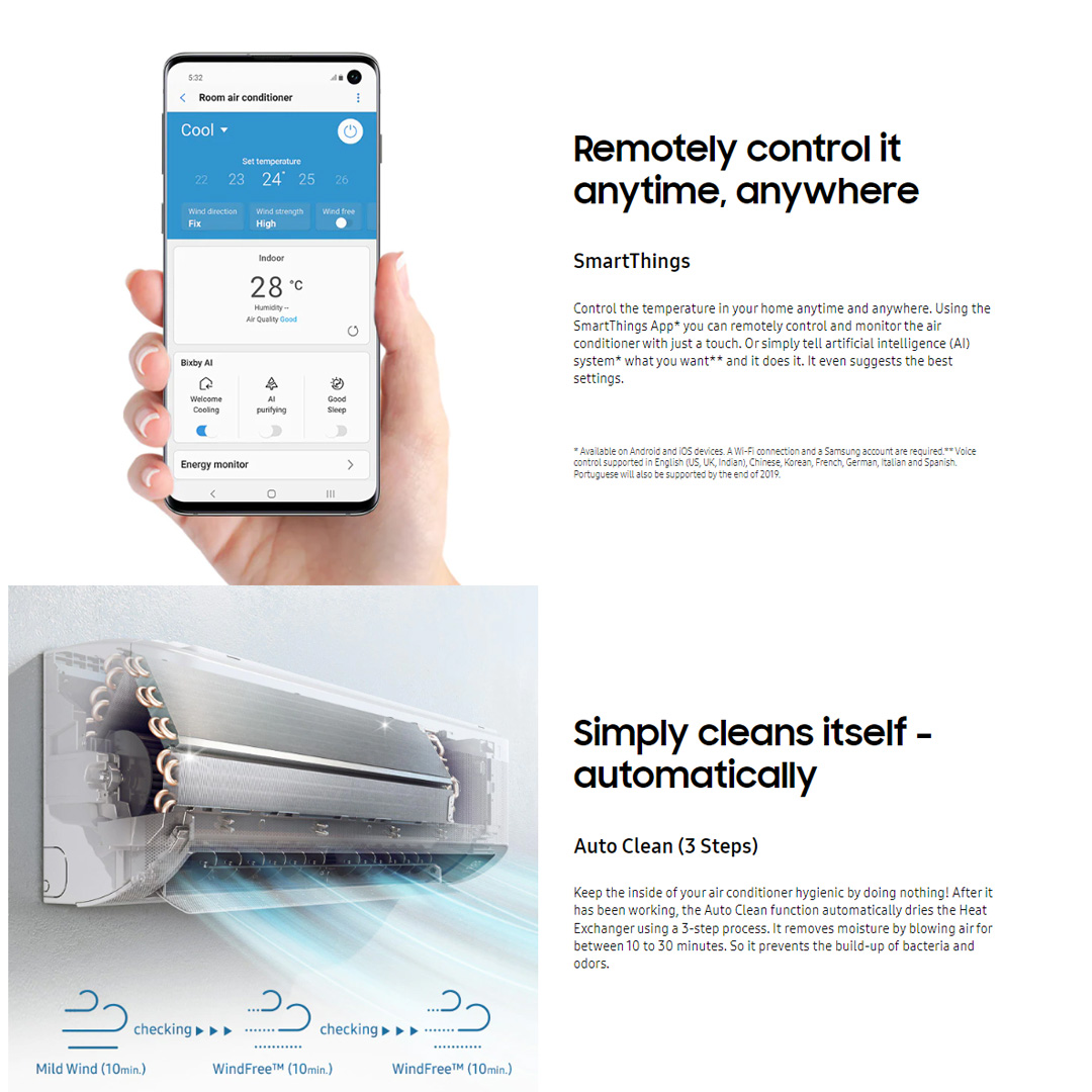 SAMSUNG 2.5HP R32 Digital Inverter Wind Free Premium Plus Wall Mount Air Conditioner AR24BYEAAWKNME/AR24BYEAAWKXME | WindFree Cooling | AI Auto Cooling | Fast Cooling | Auto Clean | 4Way Swing | Triple Protection | Air Conditioner with 1 Year Warranty