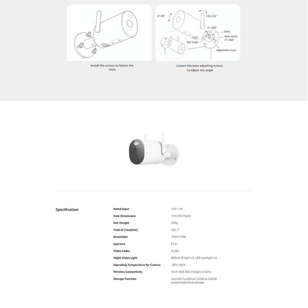 Xiaomi 1080P Mi Wireless Outdoor Security Camera AW300 | 2K Full-HD | Smart Full-Color Night Vision | Focus Zone Setting | IP66 Weather-resistant | CCTV With 1 Year Warranty