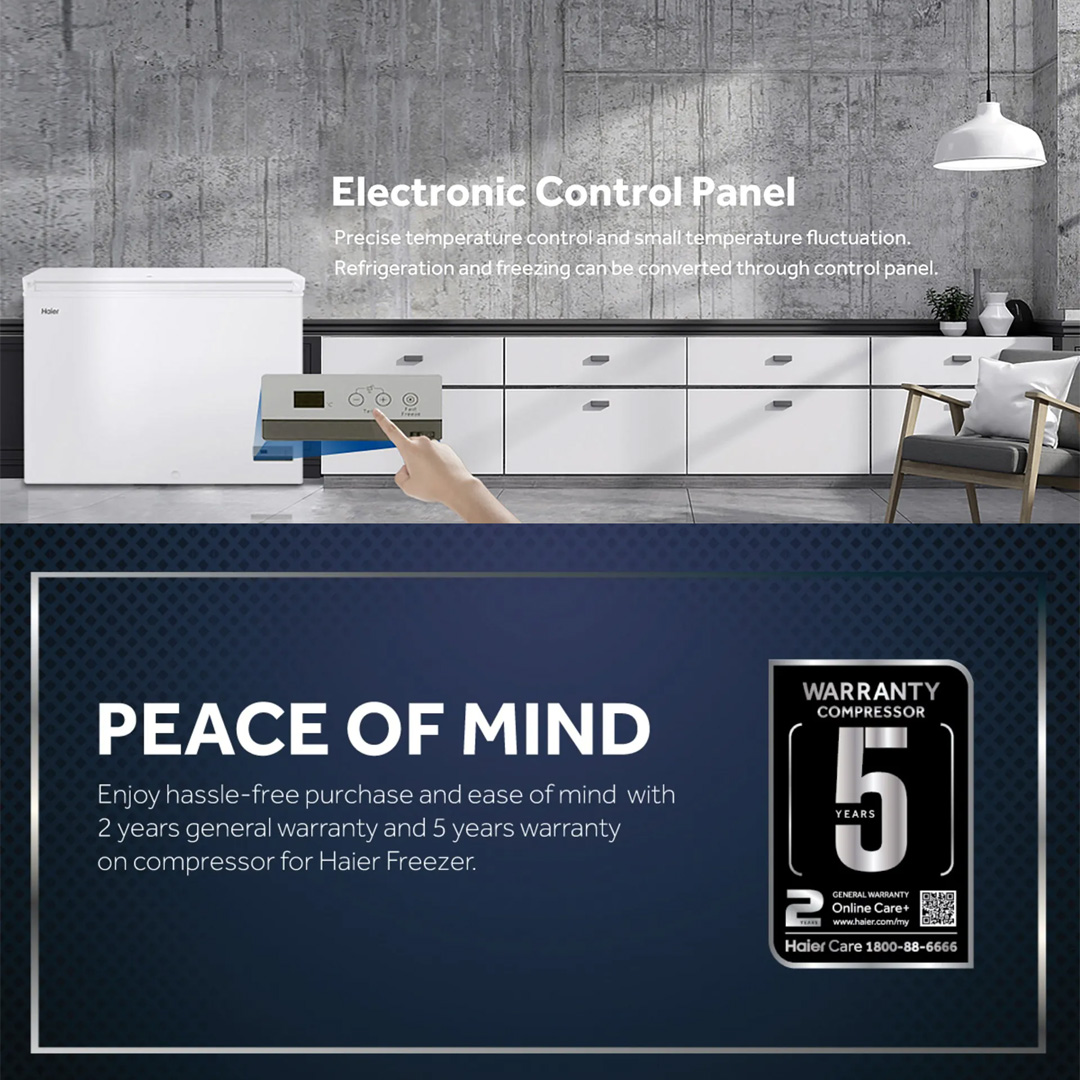 HAIER 251L Chest Freezer BD-288HEC | Fast Freezing | Convertible Cooling | Handle & Lock | Freezer with 2 Year Warranty