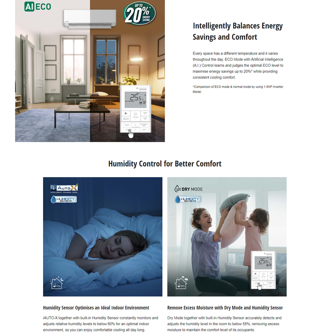 Panasonic 1HP R32 Premium Inverter Wall Mount Air Conditioner CS-XU10ZKH/CU-XU10ZKH | Connectivity and Control,Simplified | Clean&Fresh Environment Every Day | Connect&Control Your Air Conditioners Anywhere,Anytime | Air Conditioner with 2 Year Warranty