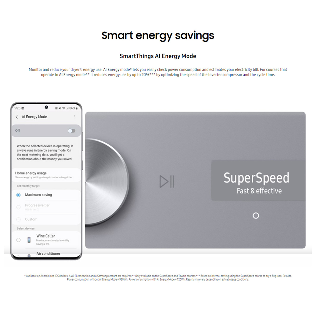 SAMSUNG 9KG Front Load Digital Inverter Heat Pump Dryer with AI Control DV90T8240SX/FQ  | A+++ Efficiency | AI Dry | QuickDrive | Super Speed | Silent Dry | Heat Pump Dryer with 1 Year Warranty