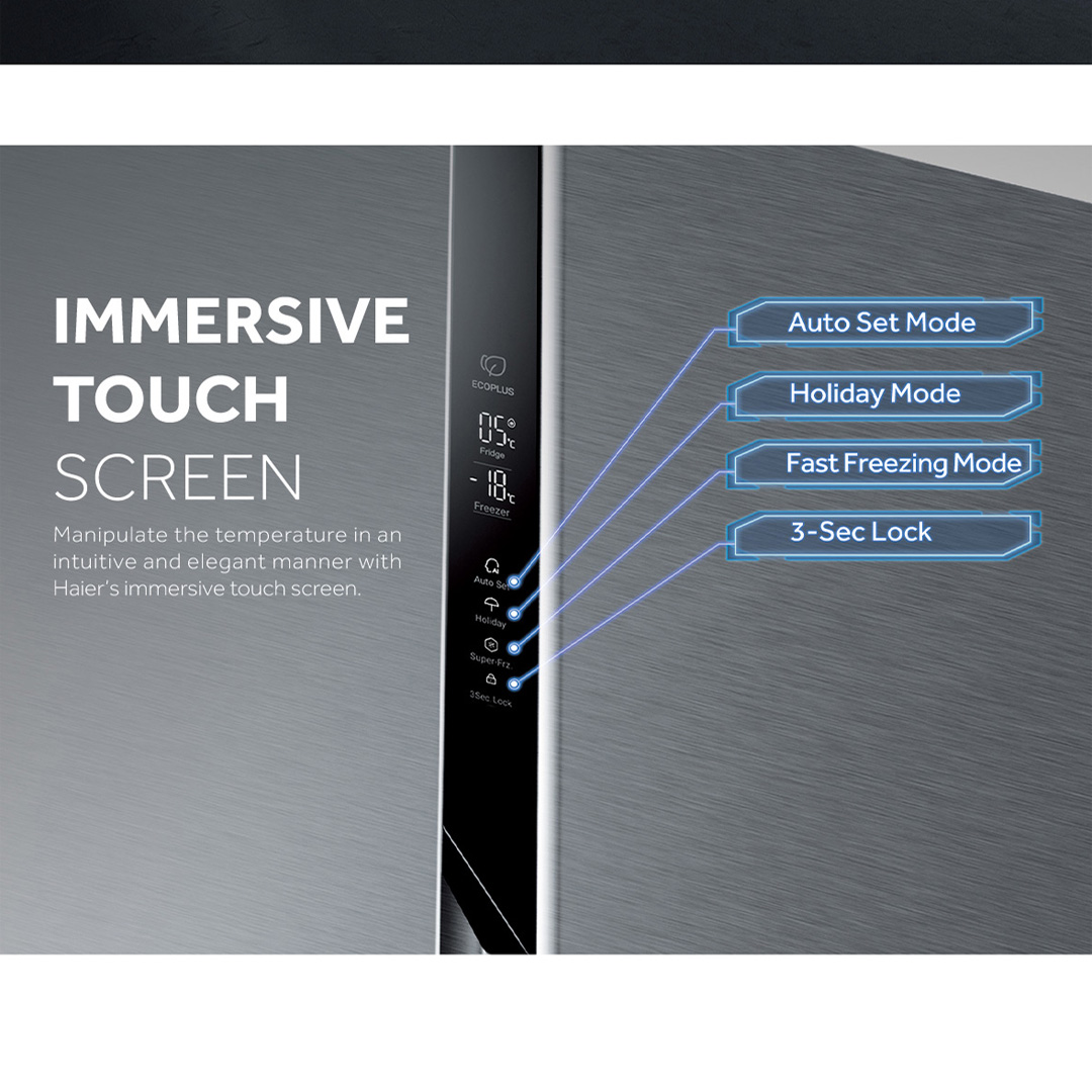 HAIER 569L Side By Side Twin Inverter Refrigerator HSR3918FNPG | No Frost | Touch LED | Door Pocket | Ice Maker | Humidity Control | Refrigerators with 2 Year Warranty