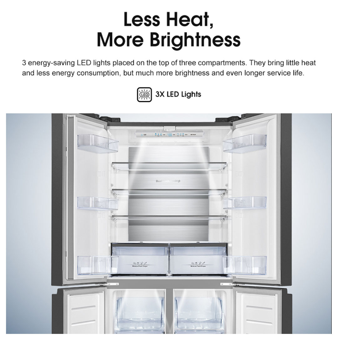 HISENSE 520L Four Doors Inverter Refrigerator RQ568N4ABU | Double Cooling | Metal-Tech Cooling | Led Lighting | Refrigerator with 3 Years Warranty