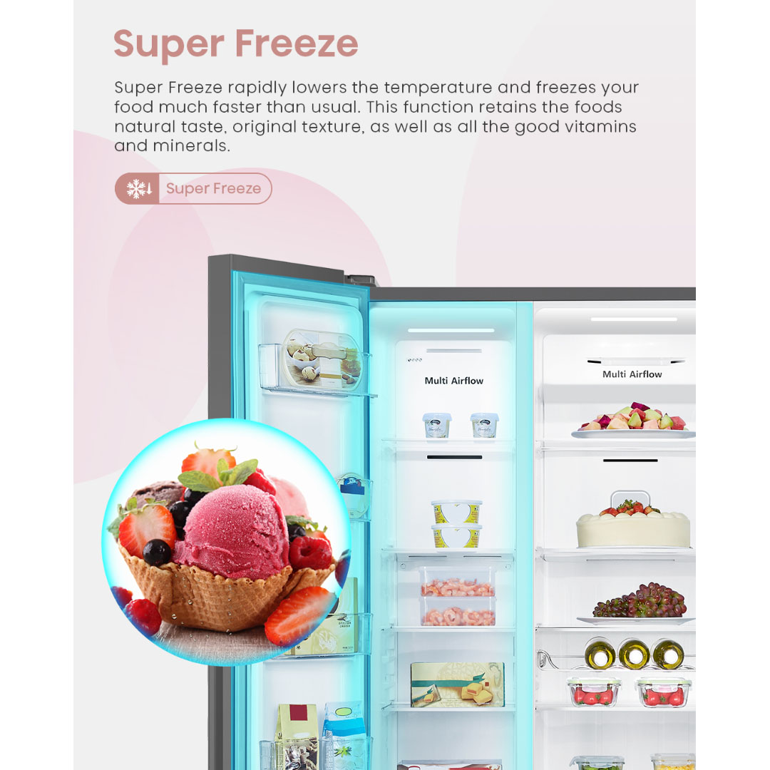HISENSE 620L Side by Side Inverter Refrigerator RS688N4AW-PU | Deodorizing Filter | Electronic Touch Control | Led Lighting | Refrigerator with 3 Years Warranty
