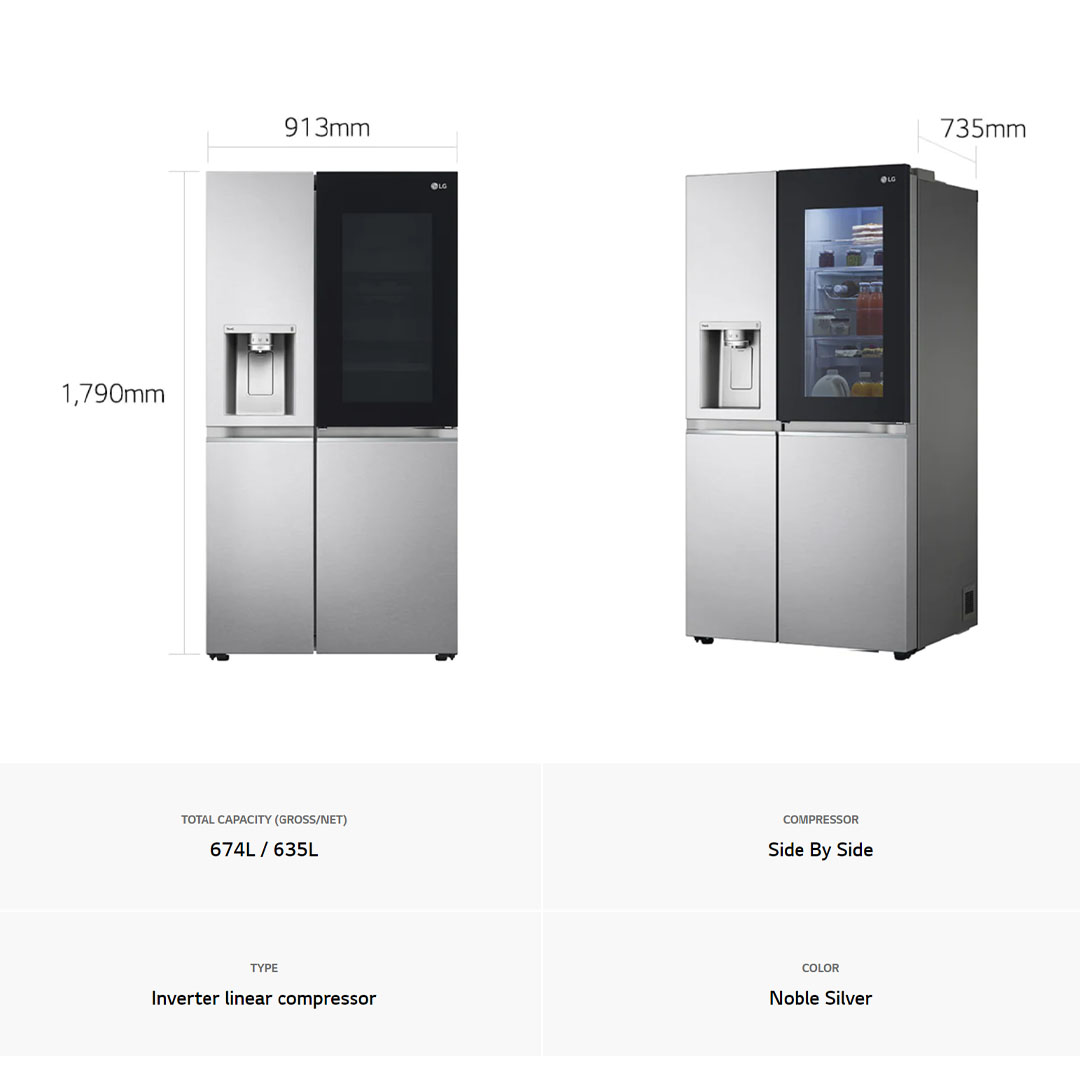 LG 674L Side by side with InstaView & Door-in-Door Smart Inverter Refrigerator GC-X257CSES | Hygiene Fresh+™ | DoorCooling+ | ThinQ | Refrigerator with 1 Year Warranty