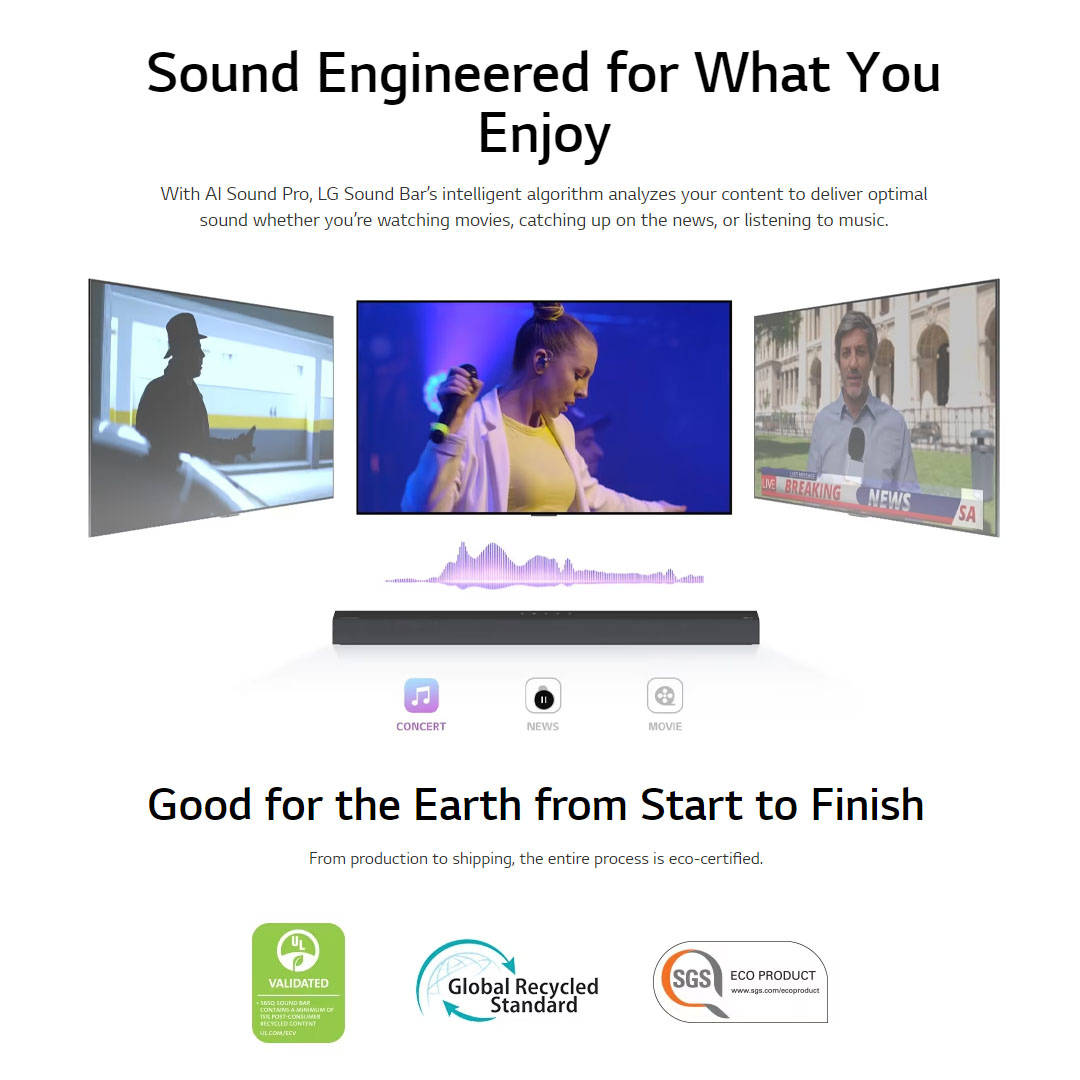 LG 420W Sound Bar with DTS Virtual:X S65Q | AI Sound Pro | Meridian | 3.1 Channel Audio | Sound Bar with 1 Year Warranty