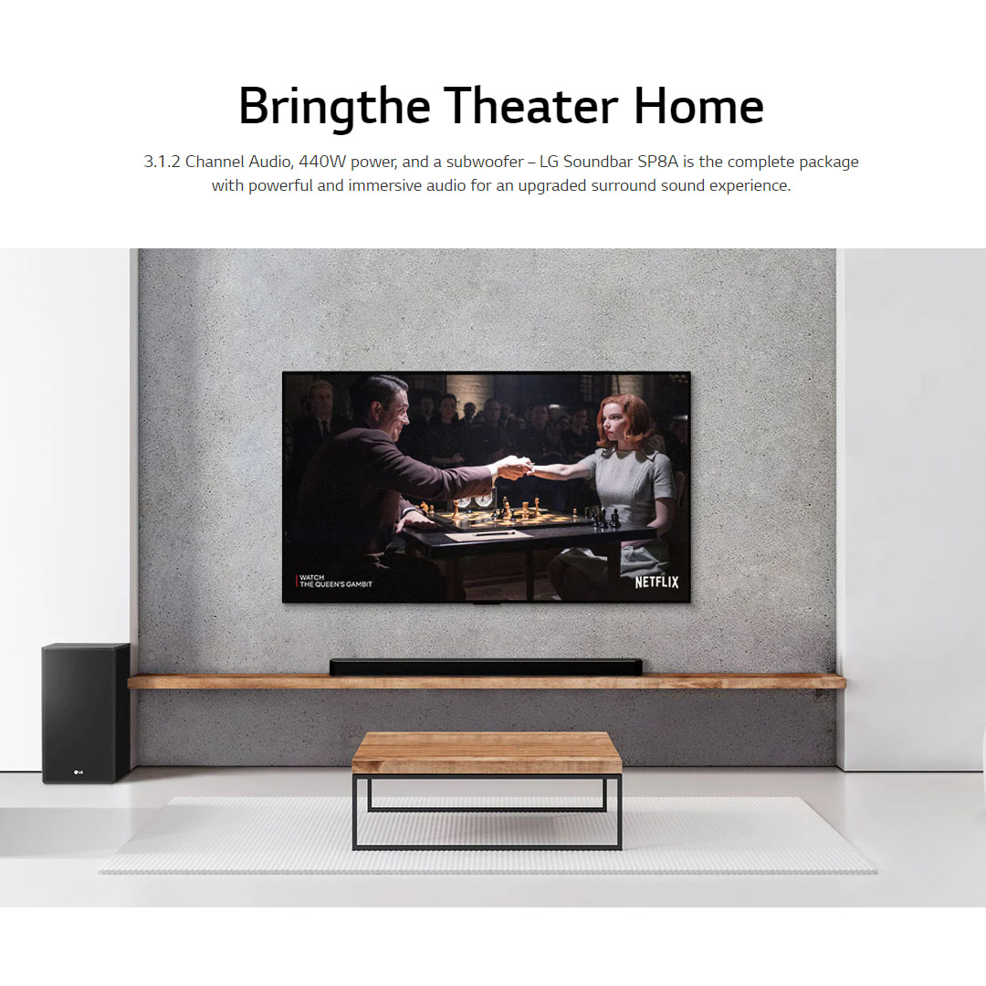 LG 440W Sound Bar with Dolby Atmos & DTS Virtual:X SP8A | AI Sound Pro | Dolby ATMOS | Meridian | Sound Bar with 1 Year Warranty