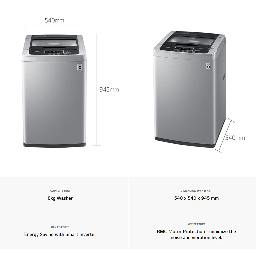 LG 8KG Top Load Smart Inverter Washing Machine T2108VS3M | Smart Motion | TurboDrum | Smart Diagnosis™ | Washing Machine with 1 Year Warranty