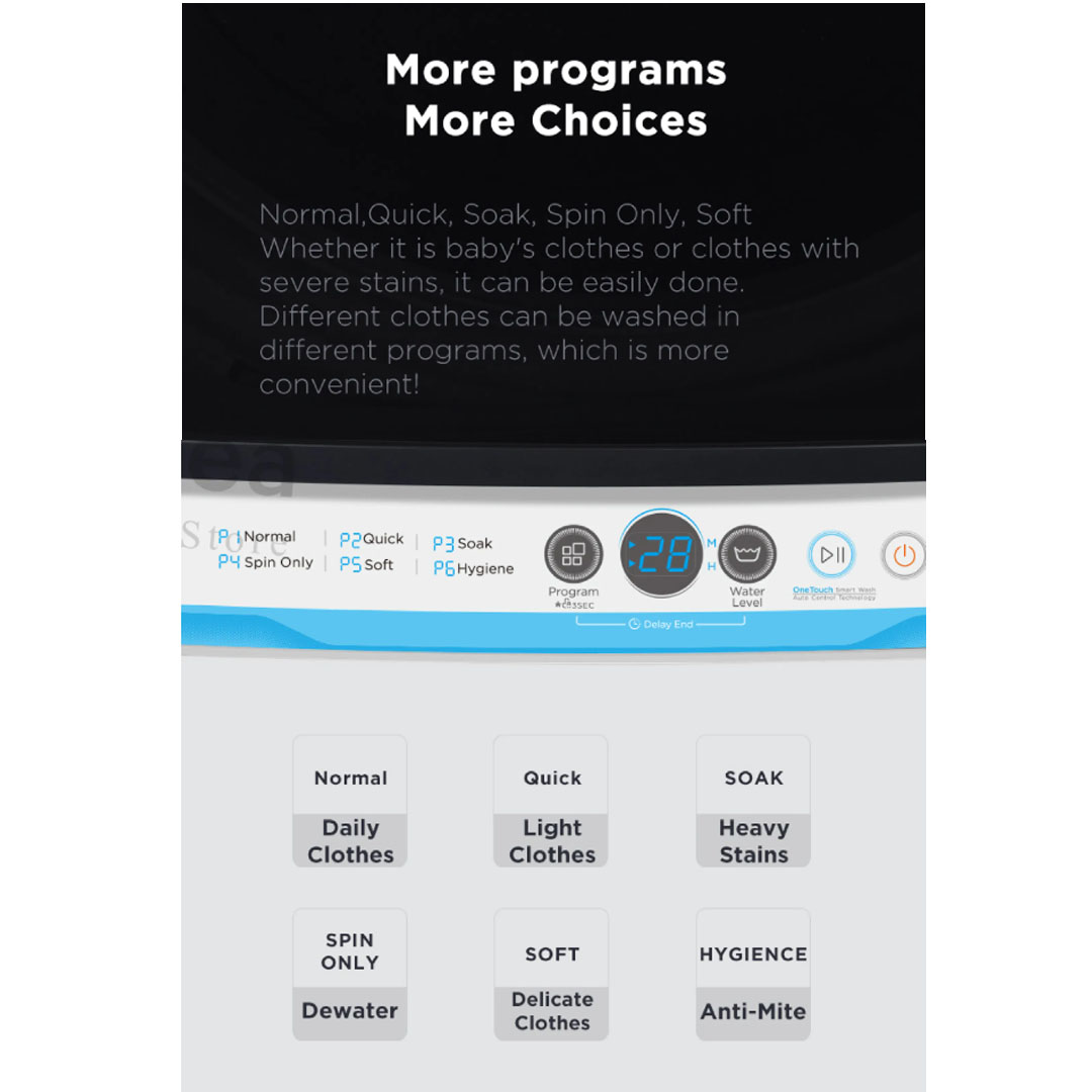 Midea 7.5KG Top Load Washing Machine MA100W75 | Lunar Dial | 15' Quick Wash | One-Touch Smart Wash | Auto Clean | Hygiene | Lint Filter | Washing Machine with 2 Year Warranty