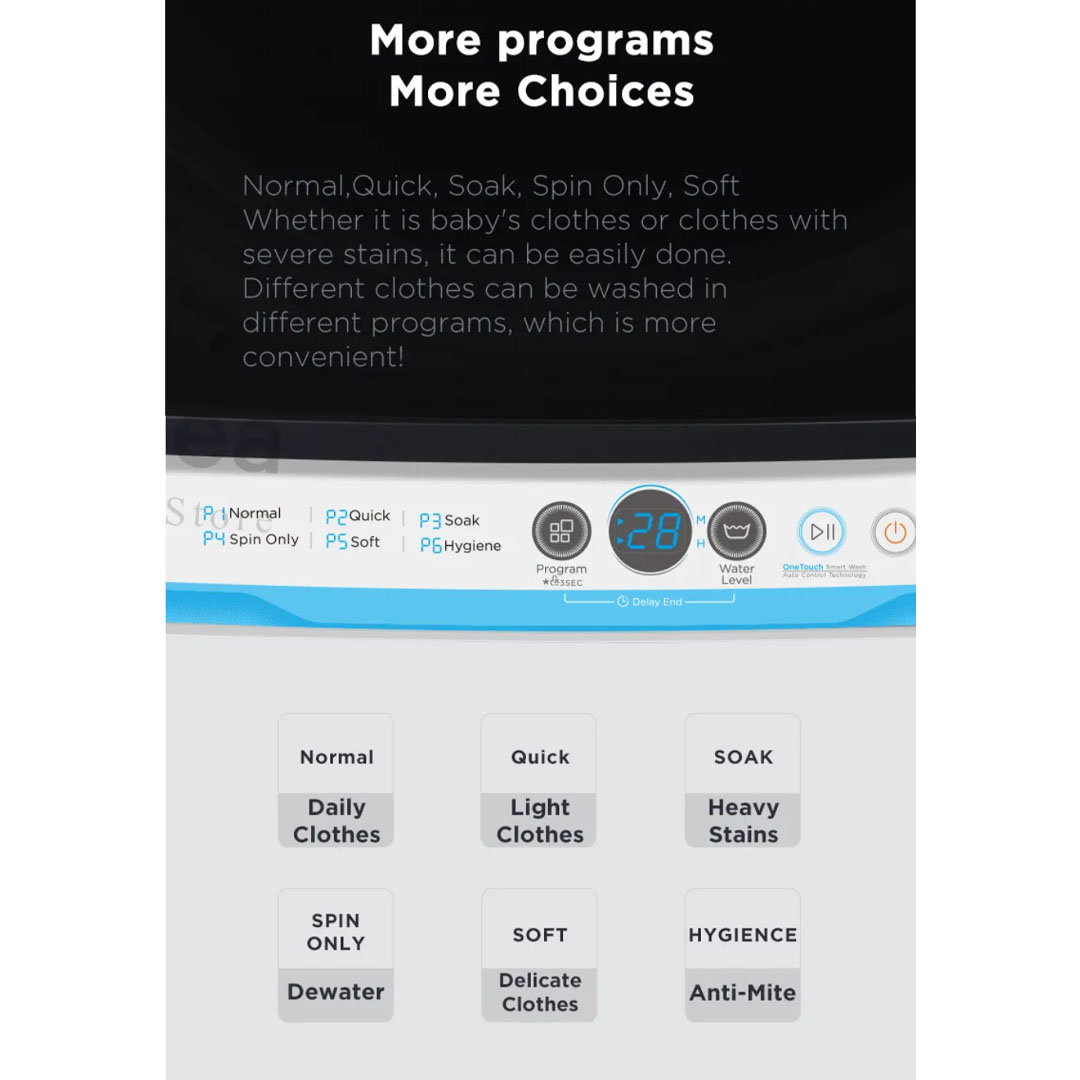 Midea 9.5KG Top Load Washing Machine MA100W95/WK/E | Lunar Dial | Pulsator | 15' Quick Wash | One-Touch Smart Wash | Auto Clean | Easy-To-Clean Metal Lint Filter | Water Cub Tub | Washing Machine with 2 Year Warranty