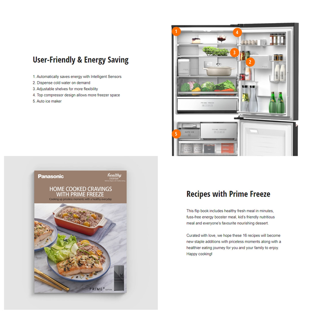 Panasonic 495L 2 Doors Bottom Mount Inverter Refrigerator with AI ECONAVI NR-BW530XMMM | Rapid Freezing | 7 Days Freshness for Fish & Meat | Easy&Healthy - Home-cooked Meals Anytime | Safe&Hygienic Food Storage | Refrigerator With 1 Year Warranty