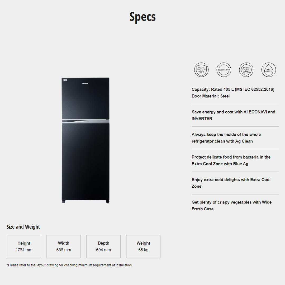 Panasonic 450L 2 Doors Top Mount Inverter Refrigerator with AI ECONAVI NR-TX461CPKM | Hygienic Storage With Blue Ag | Clean Air Surrounds Your Food | Enjoy The Extra-Cold Delight | Freshness Storage With Wide Opening | Refrigerator With 1 Year Warranty