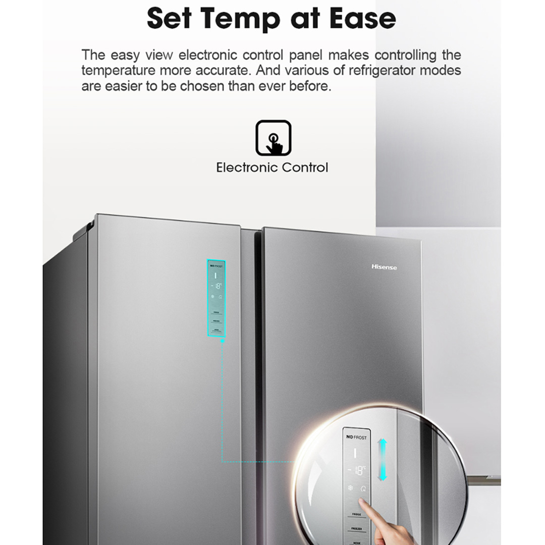 HISENSE 620L Side by Side Inverter Refrigerator RS666N4ACNIV |  Digital Sensor | Double Cooling | Deodorizing Filter | Electronic Touch Control | Multi-Air Flow | Refrigerator with 3 Year Warranty
