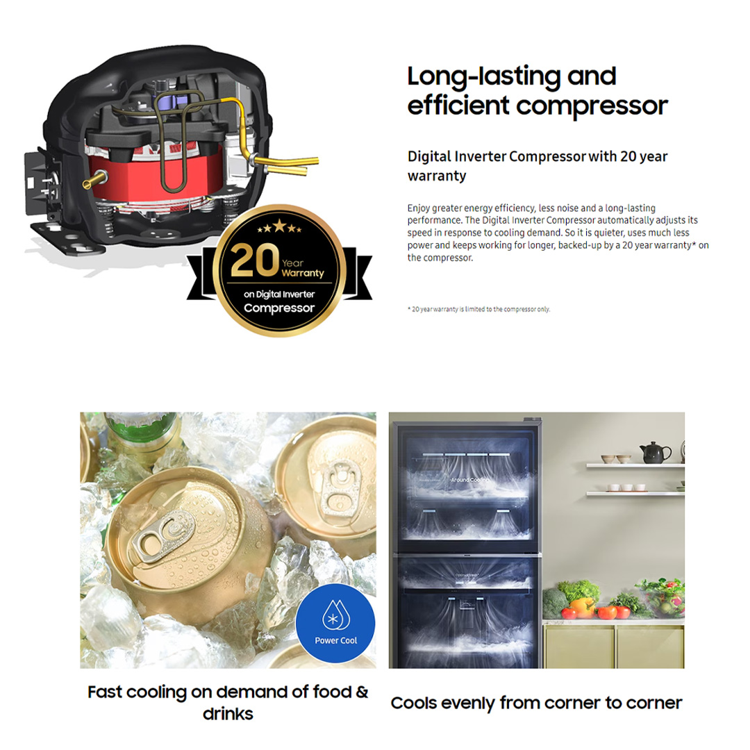 SAMSUNG 427L 2 Doors Bespoke Top Mount Digital Inverter Refrigerator with Optimal Fresh  RT42CB6644C3ME | SpaceMax™ | All-Around Cooling | Multi Flow | Optimal Fresh Zone | Refrigerator with 1 Year Warranty