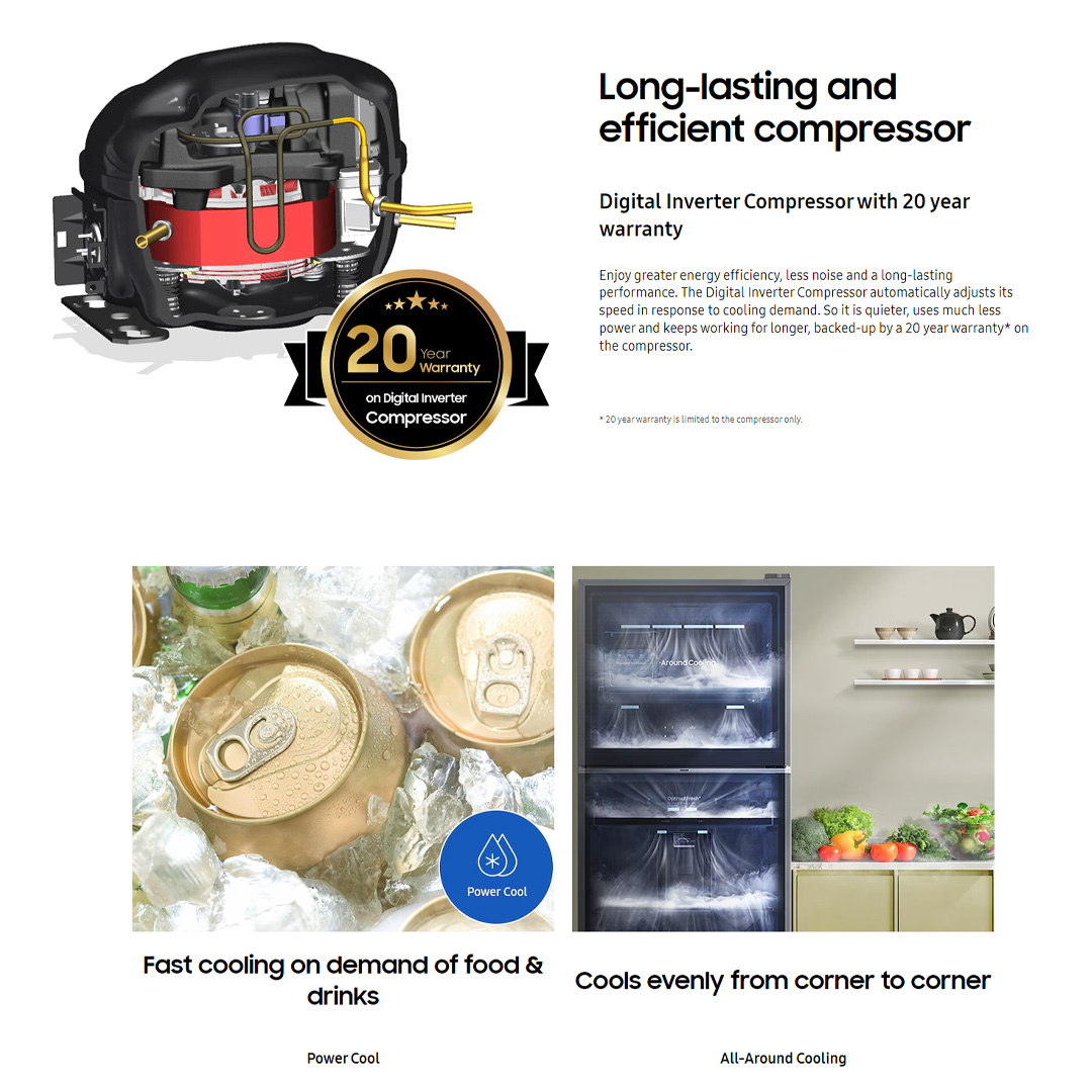 SAMSUNG 476L 2 Doors Bespoke Top Mount Digital Inverter Refrigerator with Optimal Fresh RT47CB66448JME | SpaceMax™ | All-Around Cooling | Multi Flow | Optimal Fresh Zone | Refrigerator with 1 Year Warranty