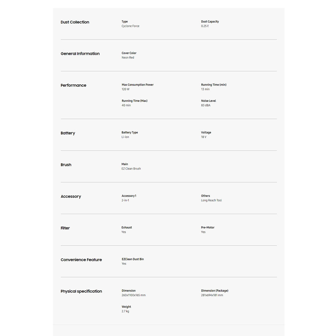 SAMSUNG 120W Vacuum Cleaner Stick VS60M6015KG/ME / VS60M6015KP/ME | POWERstick Essential with EZClean Technology | Vacuum Cleaner with 2 Year Warranty