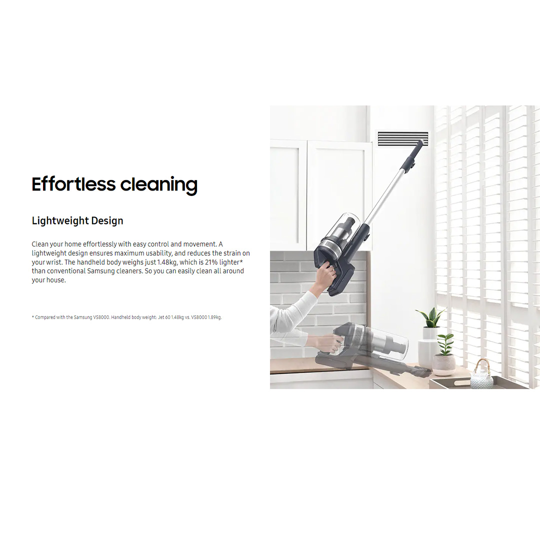 SAMSUNG 150W Jet 60 Pet Cordless Vacuum Cleaner Stick Teal VS15A6032R5/ME | Strong Suction Power | Powerful on Carpet | Flexible Charger | Stick Vacuums with 2 Years Warranty