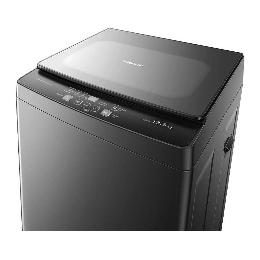 SHARP 12.5KG Top Load Fully Auto Washing Machine ESX1221 | Fuzzy Control | Intelligent Water Fall System | Smart Filter | Soft-Close Tempered Glass | Stainless Steel Drum | Washing Machine with 2 Years General Warranty & 10 Years Motor Warranty