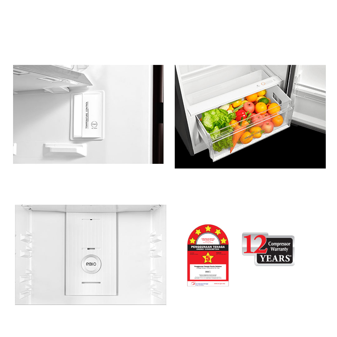 TOSHIBA 530L 2 Door Top Mount AirFALL Cooling Origin Inverter Refrigerator GR-RT624WE-PGY(22) | Electric Control | Pure Bio | Humidity Control | Cooling Zone | Cool Air Wrap | Quick Freezing Mode | Refrigerator with 1 Year General & 12 Year Motor Warranty