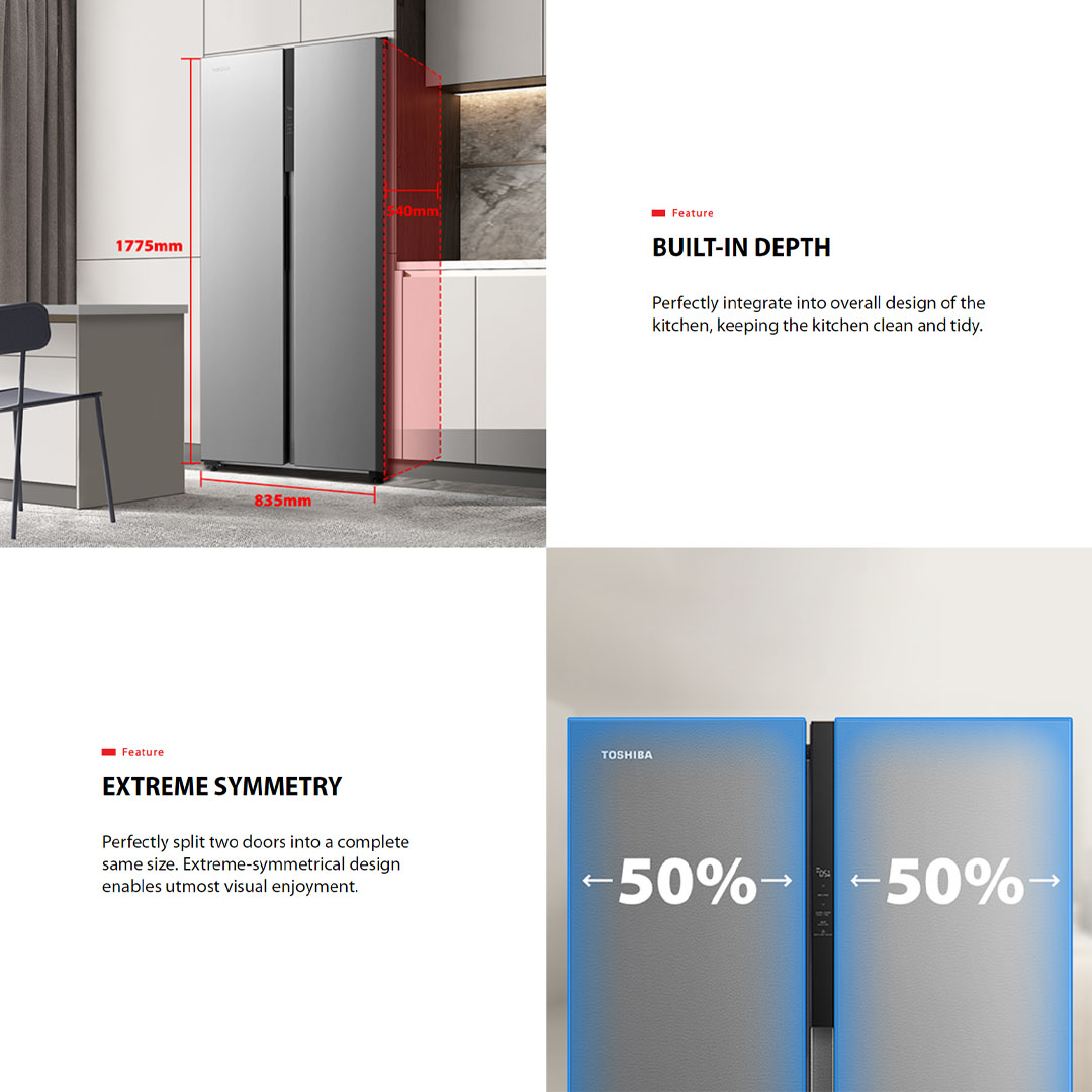 TOSHIBA 530L Side by Side Dual Inverter Refrigerator GR-RS600WI-PMY(37) | TSmartLife Smart Control | Smart Temperature Control | Seven-Layer Air Supply | Refrigerators With 1 Year Warranty