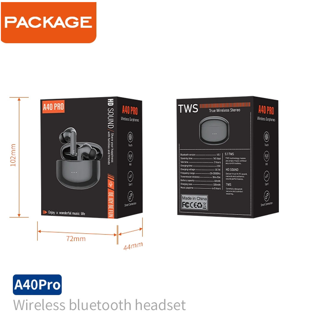 TWS Wireless Earphones A40PRO | Active Noise Canceling | IPX4 Waterproof | Bluetooth 5.1 | Earphone with 1 Year Warranty