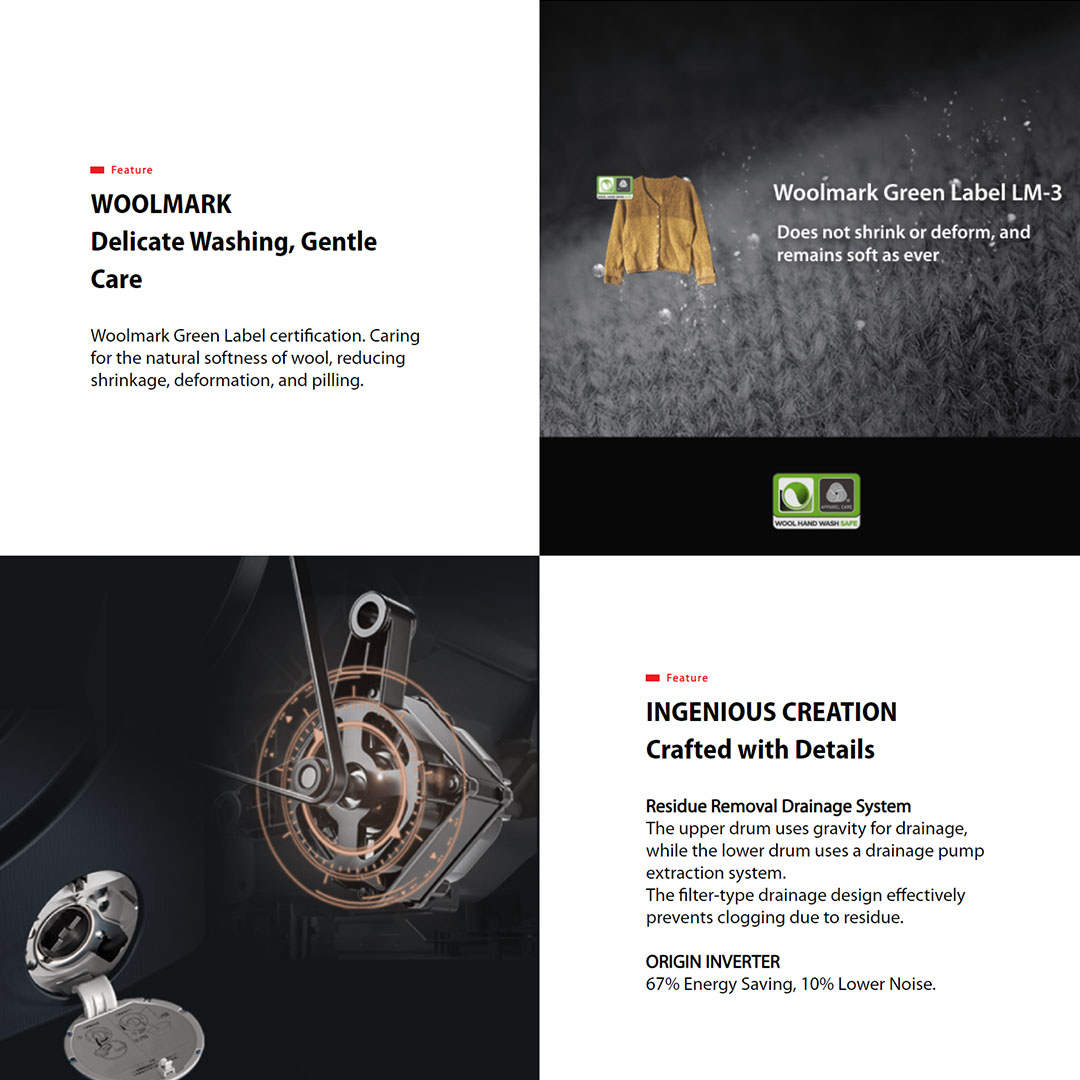 Toshiba 5/7/10KG Dual-Drum Washer Dryer TWD-BL160D4M(MG) | SenseDose | Ag+ In-Deep Sterilization | Partition Design | Smart Air Wash | Child Lock | WiFi | Drum Clean | Steam | Door Lock | Washer Dryer with 2 Year General & 10 Year Motor Warranty