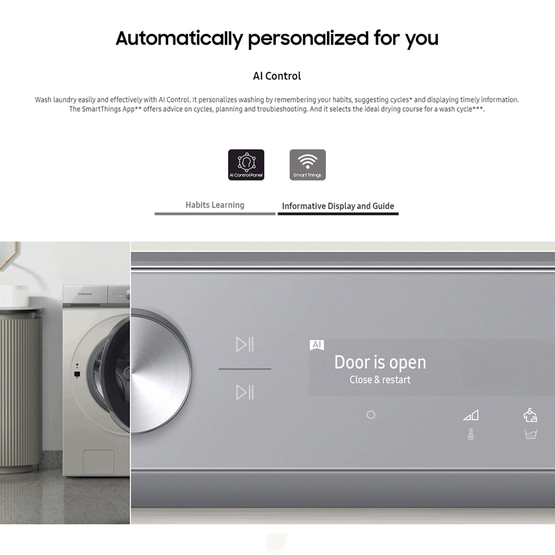 SAMSUNG 24KG BESPOKE Front Load Washer with AI Wash WF24B9600KV/FQ | AI Wash | AI Control | Auto Open Door | AI Eco Bubble™ | Hygiene Steam | Washer with 1 Year Warranty