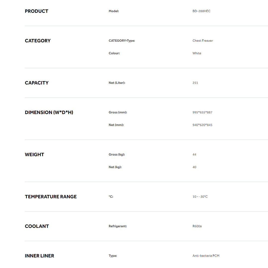 HAIER 251L Chest Freezer BD-288HEC | Fast Freezing | Convertible Cooling | Handle & Lock | Freezer with 2 Year Warranty