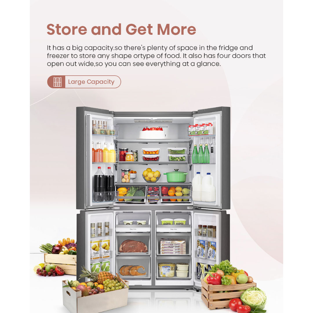 HISENSE 720L Four Doors Inverter Refrigerator RQ768N4AW-KU | Triple Zone | Metal-Tech Cooling | Metal Glide Drawer | Led Lighting | Refrigerator with 3 Years Warranty