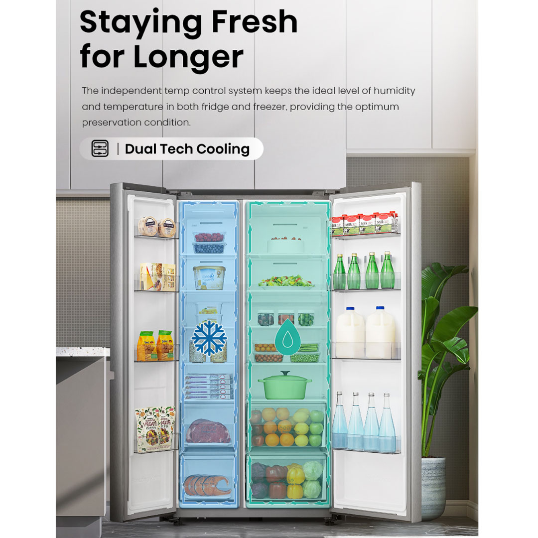 HISENSE 780L Side by Side Inverter Refrigerator RS868N4ASV | Deodorizing Filter | Electronic Touch Control | Led Lighting | Refrigerator with 3 Years Warranty