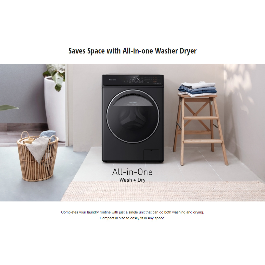 Panasonic 10KG/6KG Front Load 3Di Inverter Washer Dryer NA-S106FR1BM | Easy Drying Modes to Save Time | Gentle Drying for Longer-Lasting Clothes | Hygienic Drying with Bacteria Elimination | Washer Dryer With 1 Year Warranty