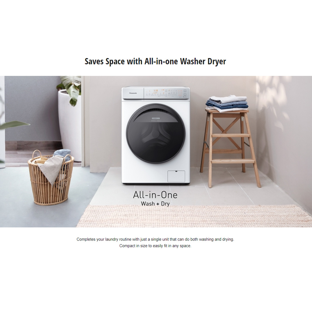 Panasonic 9KG/6KG Front Load 3Di Inverter Washer Dryer NA-S96FC1WMY | Easy Drying Modes to Save Time | Hygienic Drying with Bacteria Elimination | Saves Space with All-in-one Washer Dryer | Washer Dryer with 1 Year Warranty