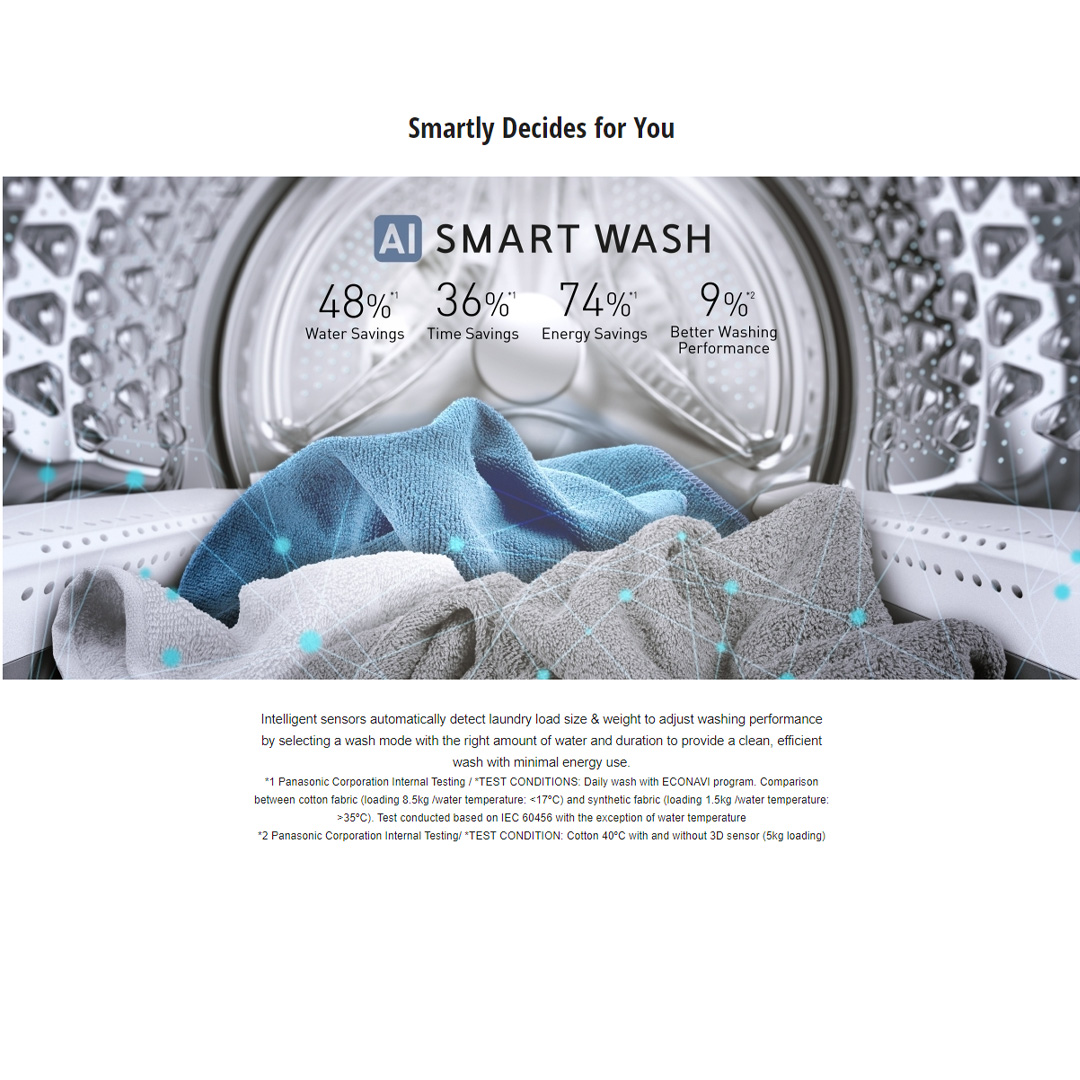 Panasonic 10KG Front Load 3Di Inverter Washing Machine NA-V10FC1WMY  | Improves Hygiene In Your Everyday Laundry | Hygienic Drying With Bacteria Elimination | Eliminates 99.99%*¹ Bacteria With Cold Wash | Washing Machine With 1 Year Warranty