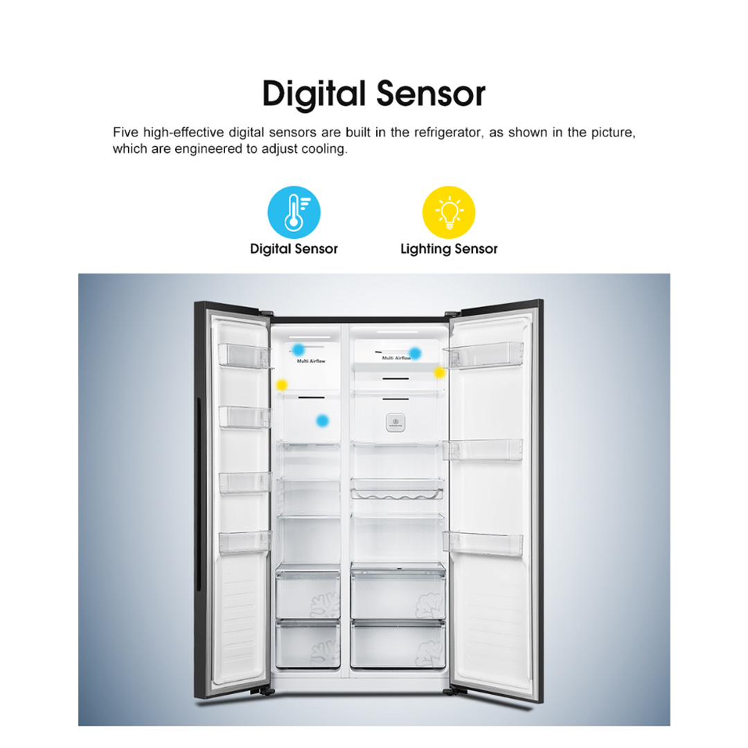 HISENSE 620L Side by Side Inverter Refrigerator RS688N4AWU | Digital Sensor | Double Cooling | Deodorizing Filter | Electronic Touch Control | Multi-Air Flow | Refrigerator with 3 Year Warranty