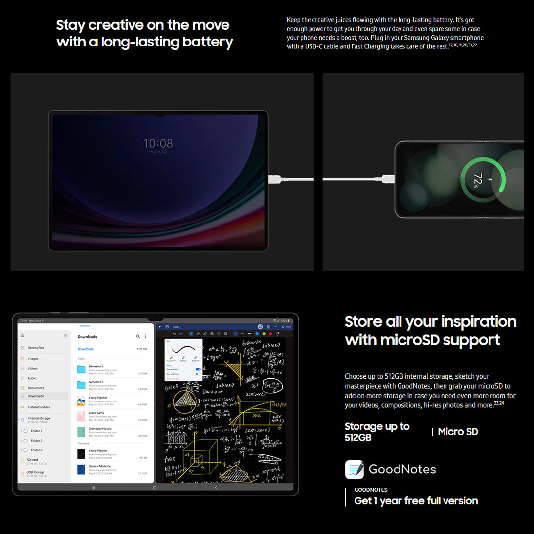 (Pre-Order From 26 Jul - 17 Aug 2023) SAMSUNG Galaxy Tab S9 Wi-Fi | 8GB+128GB/12GB+256GB | 11.0" AMOLED 2X Display | 8400mAh Battery | 13MP Main Camera | Tablet with 1 Year Warranty
