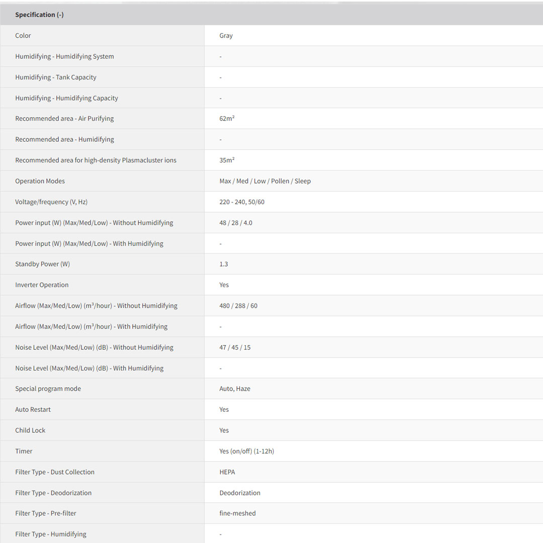 Sharp  62m² AIoT Plasmacluster Technology Air Purifier FPJ80LH | Coverage Area is 62m² | Inverter Operation | Child Lock | Auto Restart | Timer | Eliminates Odors | Remote Control | Air Purifying | Air Purifiers with 1 Year Warranty
