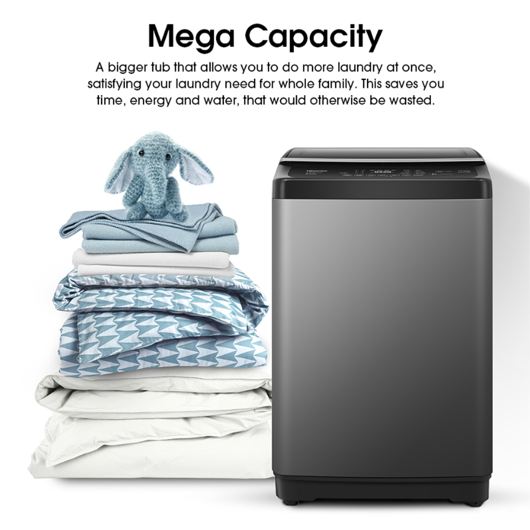 HISENSE 10.5KG Top Load DD Inverter Washing Machine WT5J1013DT | Tub Clean | Delay End | Memory Function | Soak Function | Powerful Waterfall | Mega Capacity | Bubble Clean | Extra Soft | Double Magic Filter | Washing Machine with 2 Year Warranty