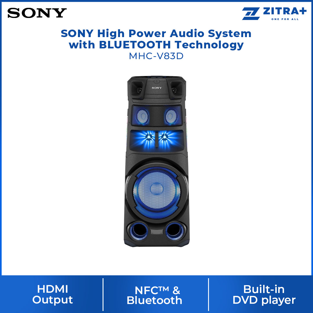 SONY High Power Audio System with BLUETOOTH Technology MHC-V83D | Omnidirectional Party Light | Splashproof Control Panel for Durability | NFC One-Touch for Instant Connectivity | HDMI Output for Simple Set-Up | Audio System with 1 Year Warranty