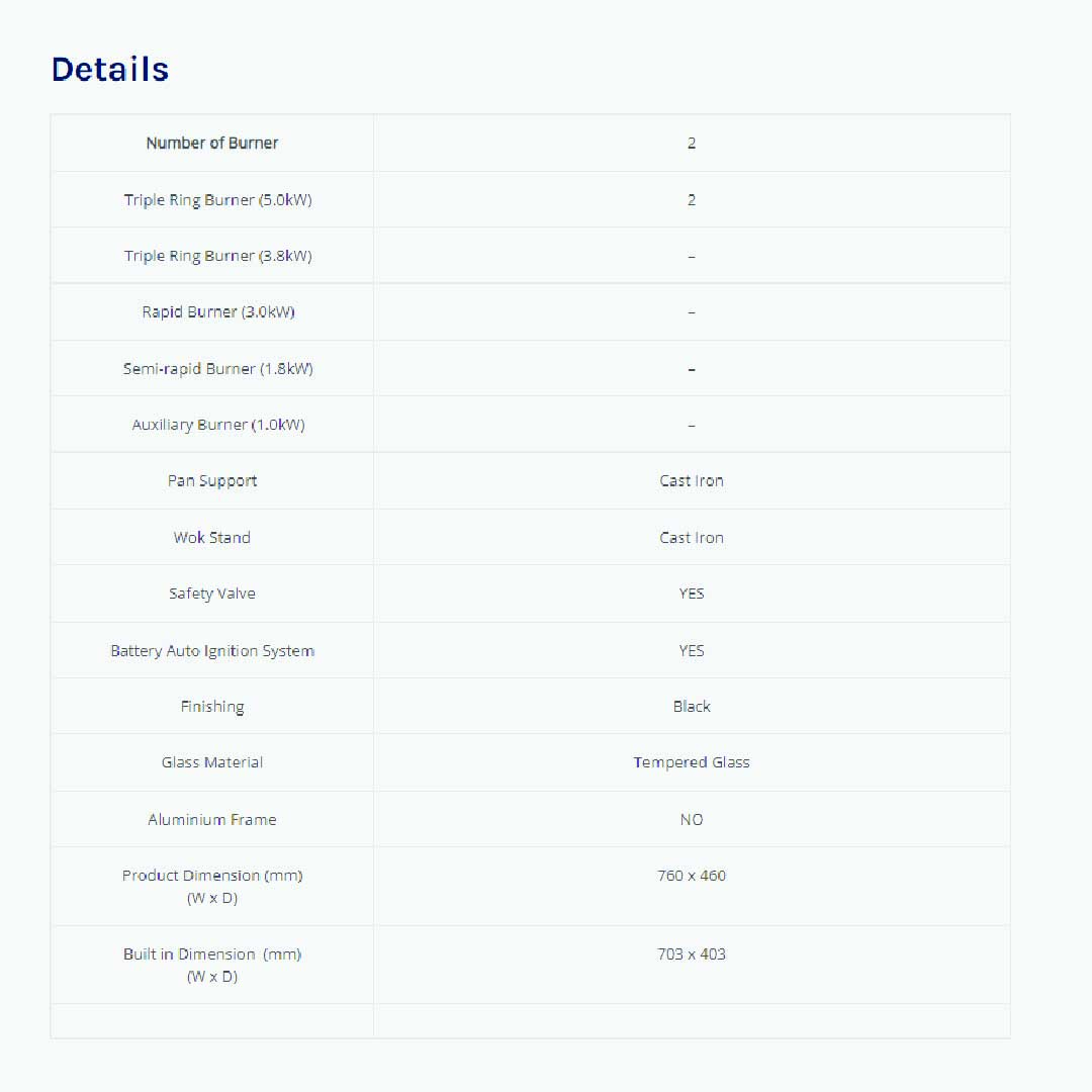 ELBA 2 Burners Built-In Glass Hob EGH-K8942G(BK) | Safety Valve | High Quality Tempered Glass | Cast Iron Pan Support | Bevelled Edges Design | Hob with 1 Year Warranty