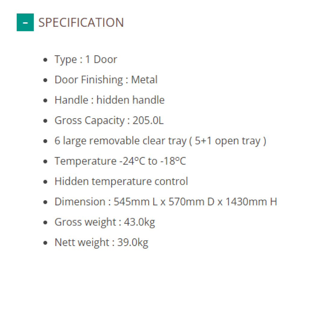 FABER 205L Upright Freezer FREEZOR 205 | 6 Large Removable Clear Tray | Hidden Temperature Control | Temperature -24oC to -18oC | Upright Freezer with 1 Year General Warranty & 5 Years Motor Warranty
