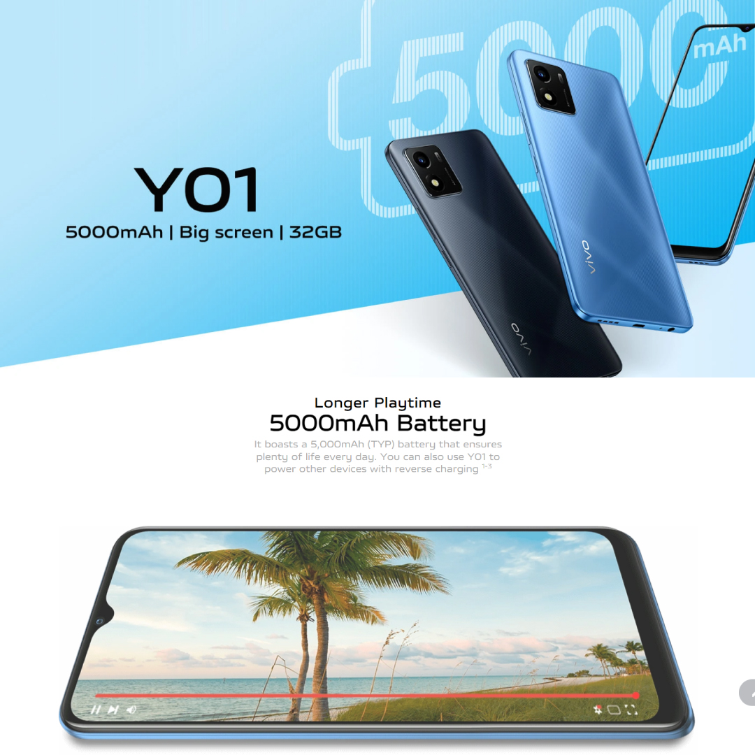 vivo Y01 | 2GB+32GB | 5000mAh Battery | MTK Helio P35 | 6.51" Big Screen | Multi-Turbo 3.0 | Face Access Unlock | Eye Protection Mode | Smartphone with 1 Year Warranty