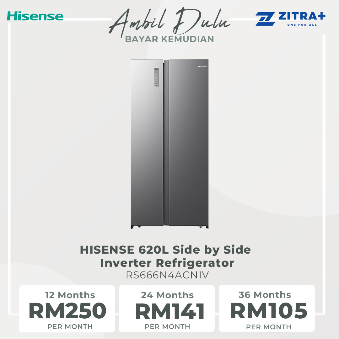 HISENSE 620L Side by Side Inverter Refrigerator RS666N4ACNIV |  Digital Sensor | Double Cooling | Deodorizing Filter | Electronic Touch Control | Multi-Air Flow | Refrigerator with 3 Year Warranty