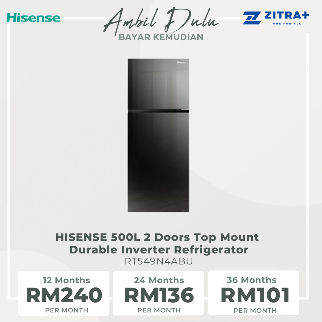 HISENSE 500L 2 Doors Top Mount Durable Inverter Refrigerator RT549N4ABU | Multi Air Flow | Deodorizing Filter | Moisture Fresh Crisper | Durable Inverter | LED Lighting | Removable Twist Ice Maker | Refrigerator with 3 Year Warranty