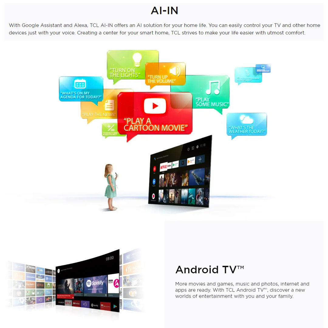 TCL 32" AI Smart Android TV 32S65A | Dolby Audio | AI-IN | Voice Search | Google Assistant | Chromecast Built-in | Built In Youtube & Netflix | Android TV with 2 Years Warranty